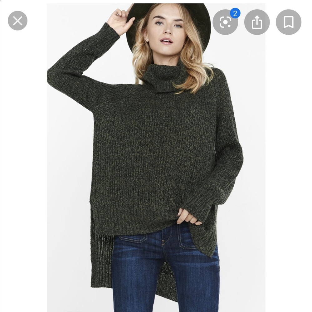 Express Green extreme high-lo hem neck sweater